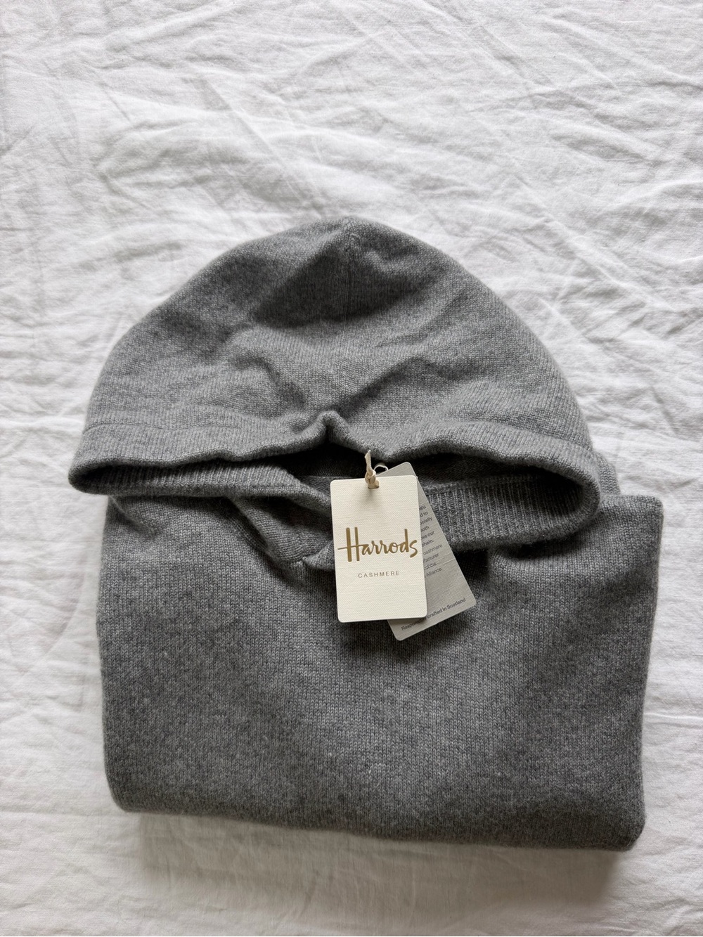 Harrods Grey Cashmere Hoodie with Tag